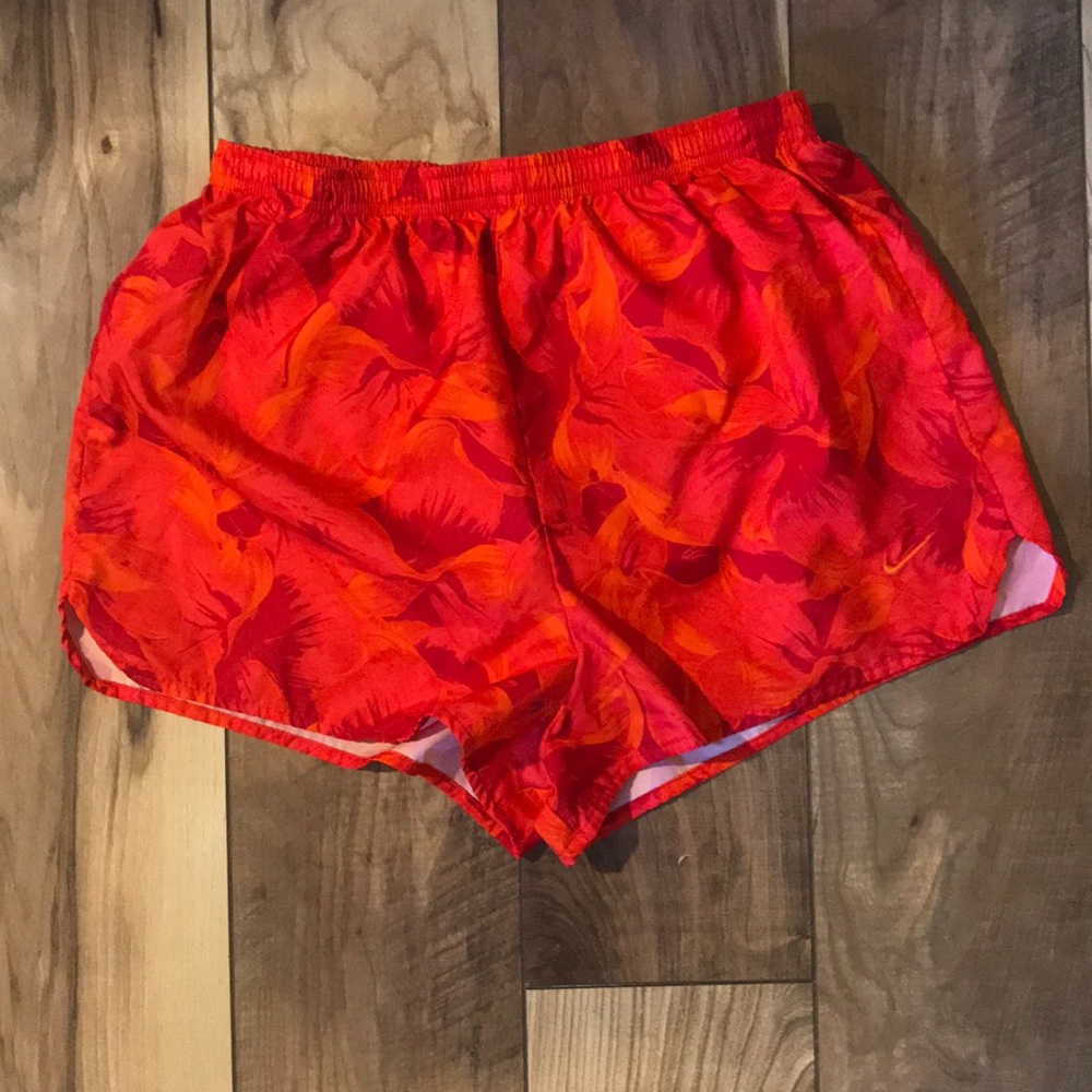 NIKE red floral tropic print running shorts